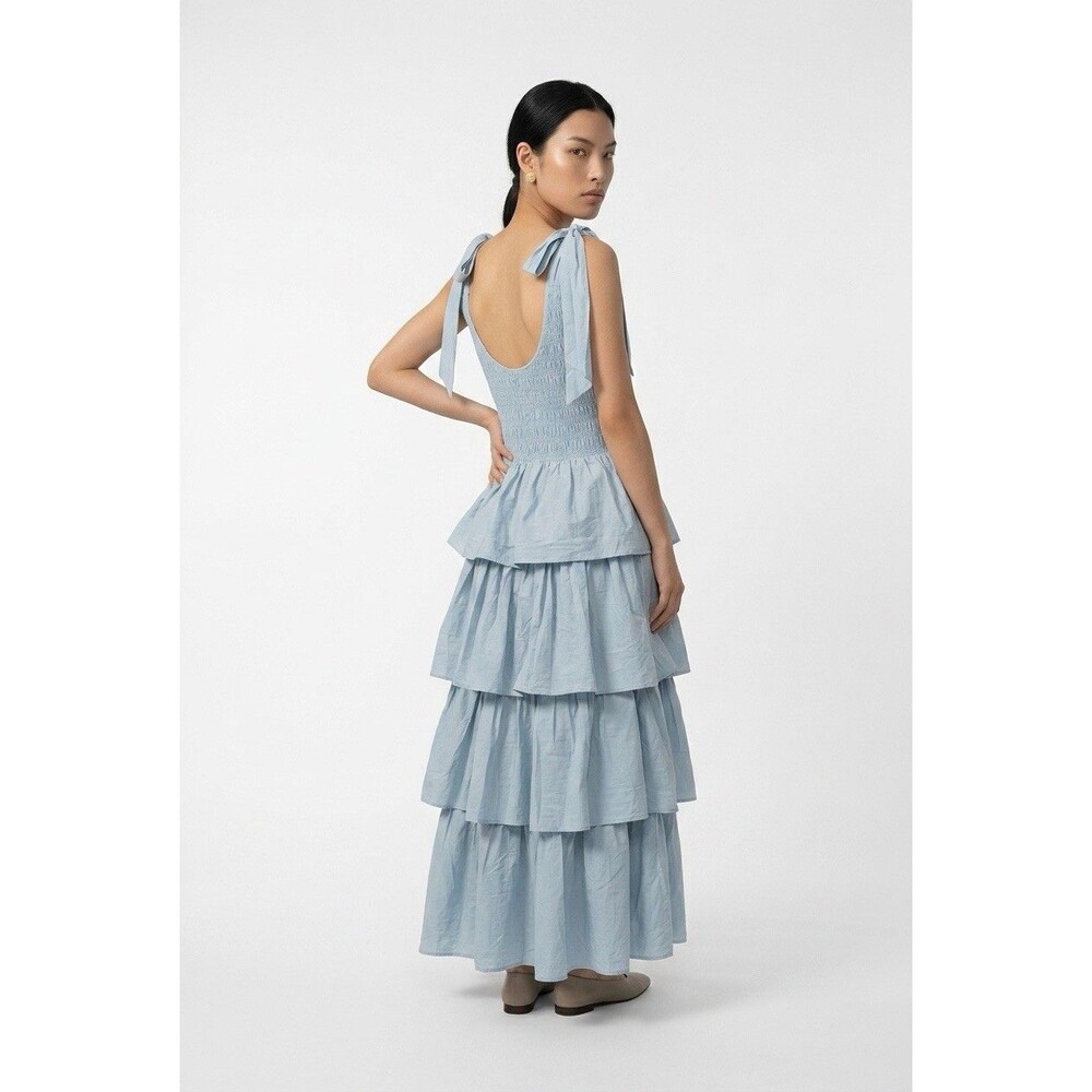 Mable Raphael Tiered Ruffle Maxi Dress Blue Smocked Boho Size Large NWOT - Picture 3 of 16